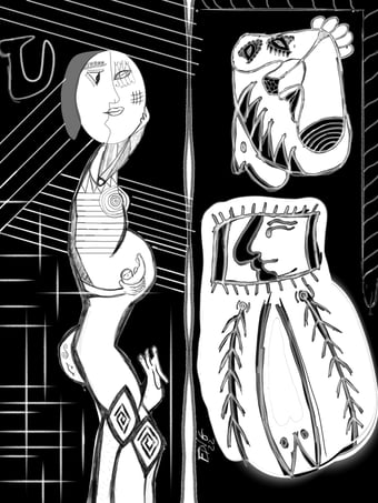 Pregnant woman in front of the mirror